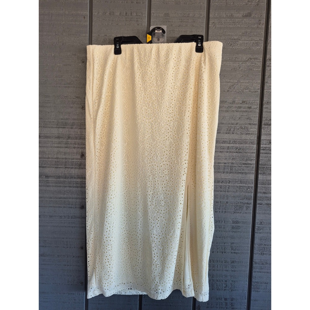 Cream‎ Eyelet Lace Midi Pencil Skirt with Side Slit Cream Off White Size 16